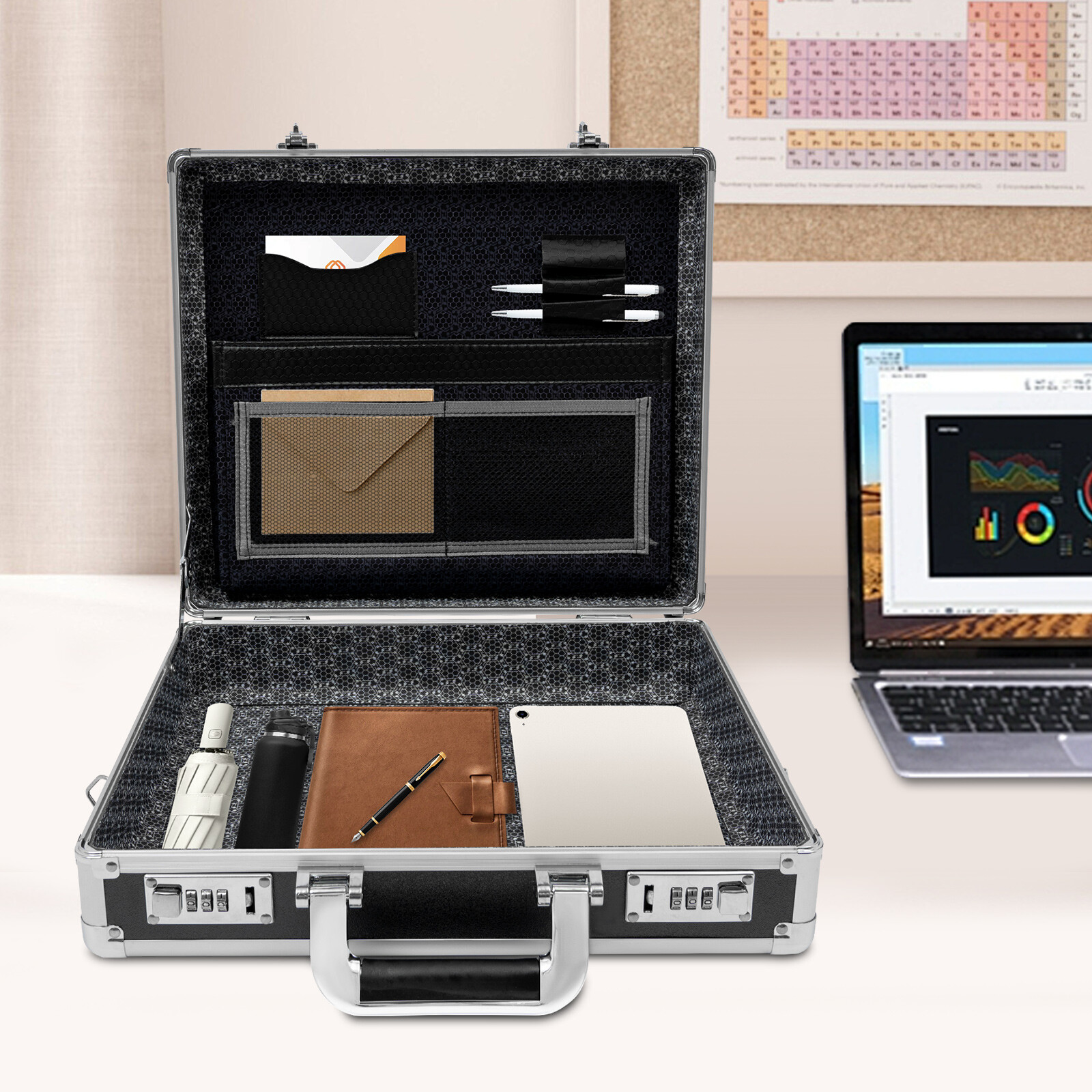 Aluminum Hard Case Big Capacity with Combination Lock Briefcase with Pocket