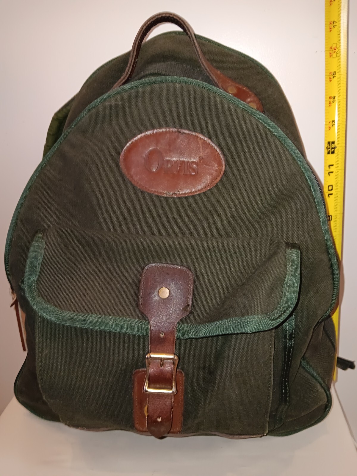 Vintage Orvis Battenkill Canvas & Leather Backpack Dark Hunter Green Bookbag