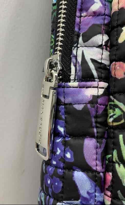 Max Studio Black Floral Quilted Backpack Bag Silver Tone Hardware