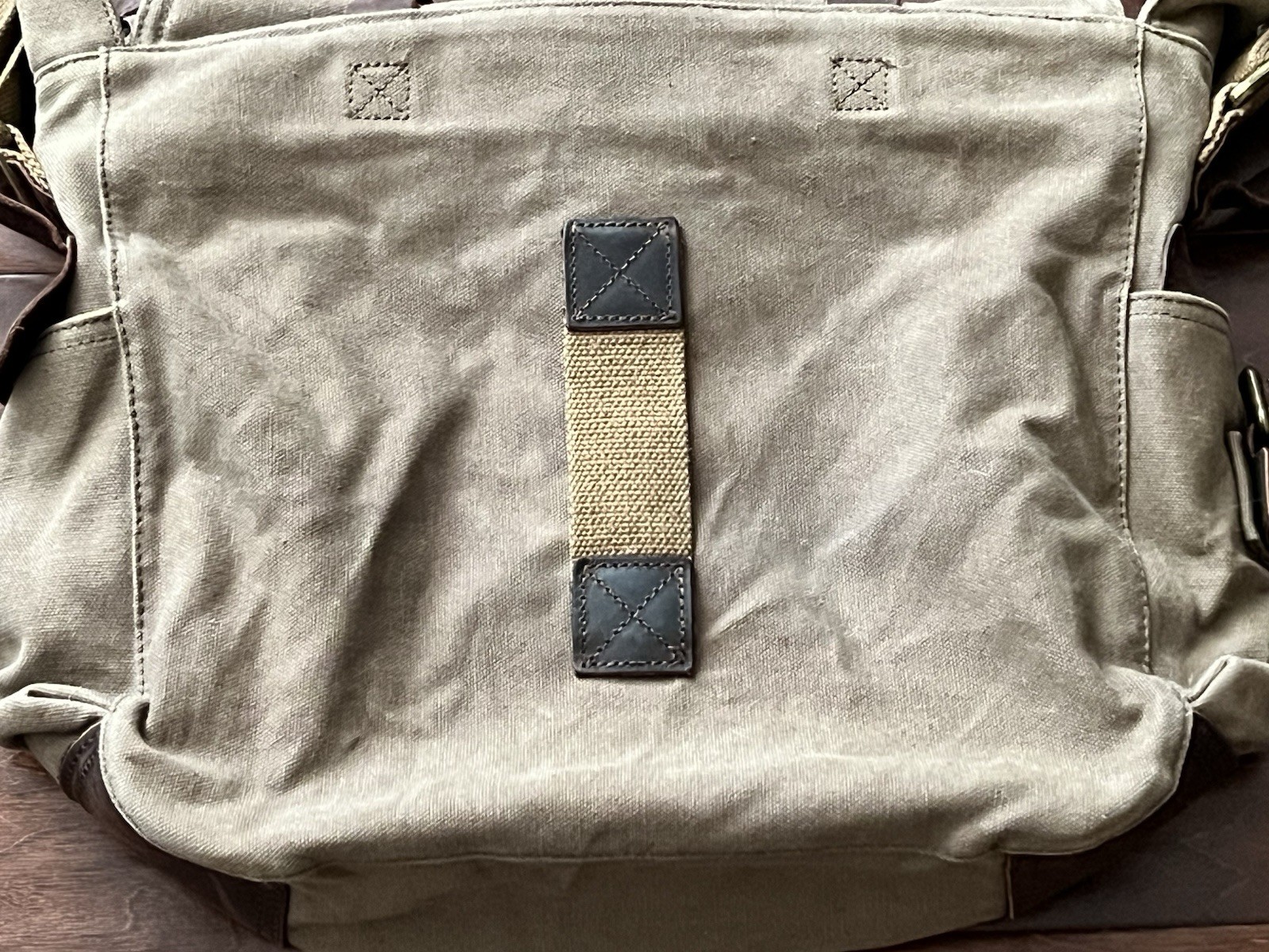 S-ZONE Brown Leather Canvas Zip Button Multi Pocket Shoulder Strap Messenger Bag