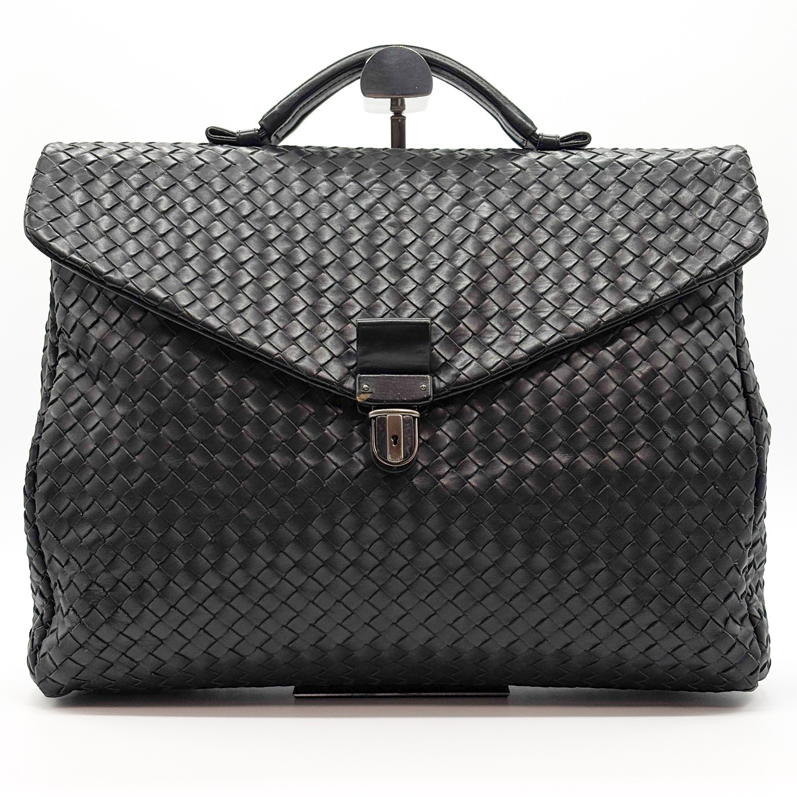 BOTTEGA VENETA Intrecciato Black Leather Briefcase Business bag Auth