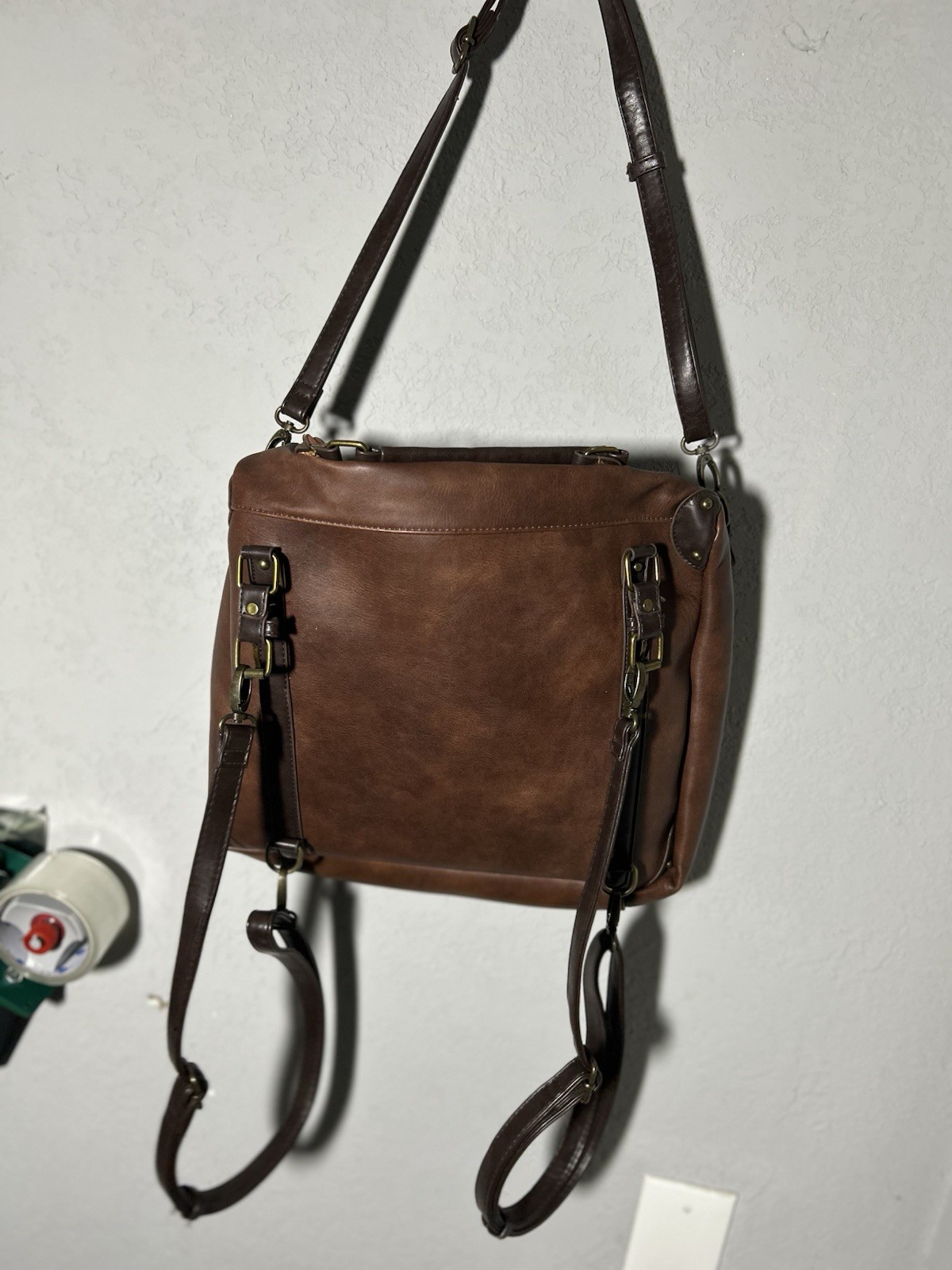 PU Leather Backpack Steampunk Waist Pack Multi-Purpose Bag Brown