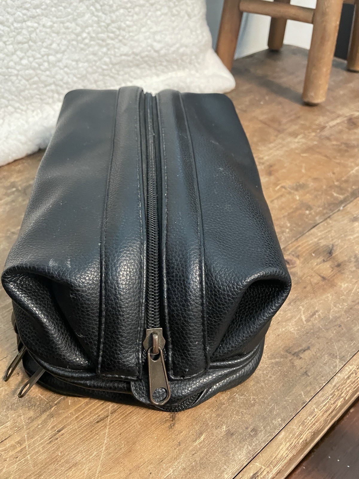 DOPP Classic Black Textured Leather Travel Toiletry Pouch