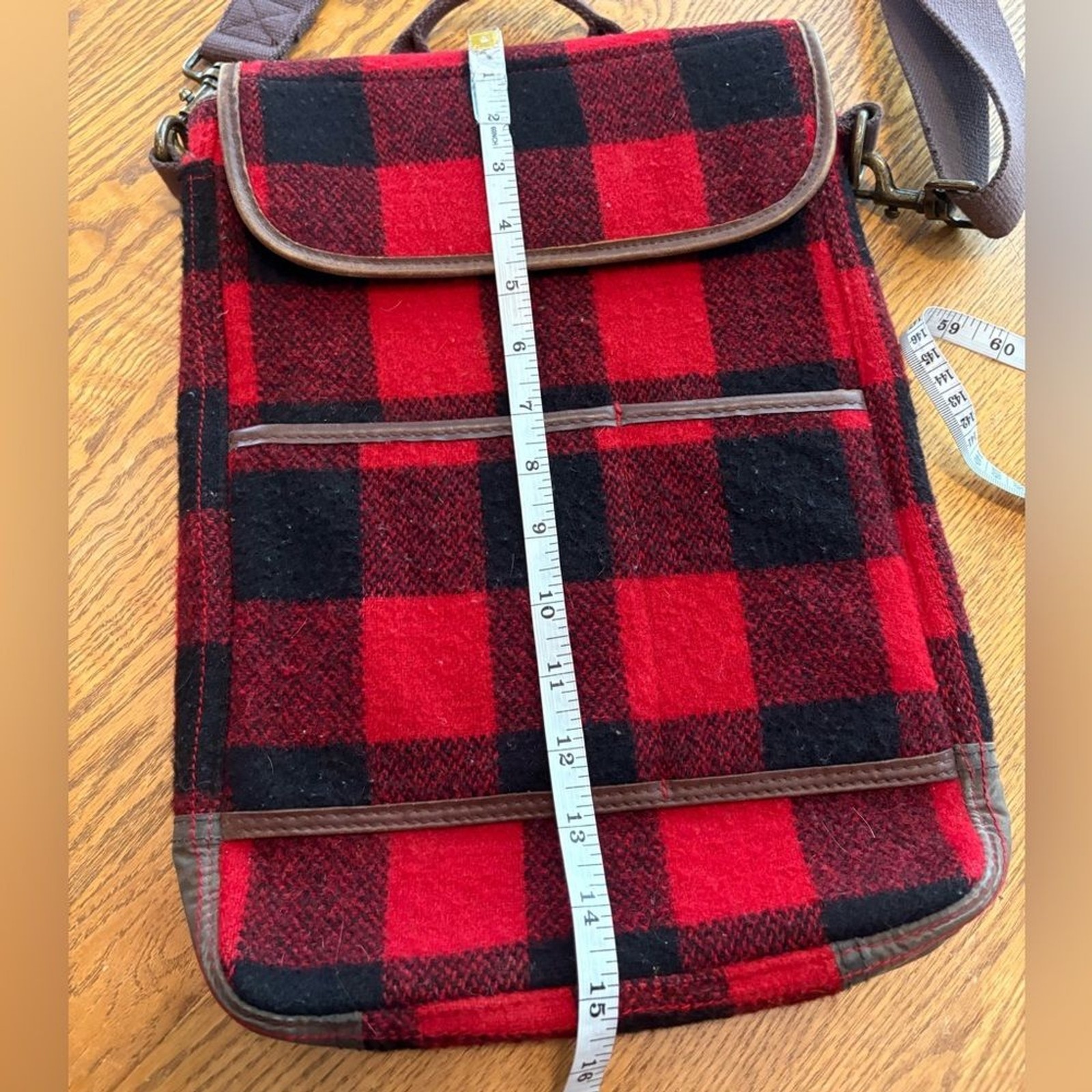 J. Crew Men’s Red Black Buffalo Plaid Messenger Bag Computer Bag