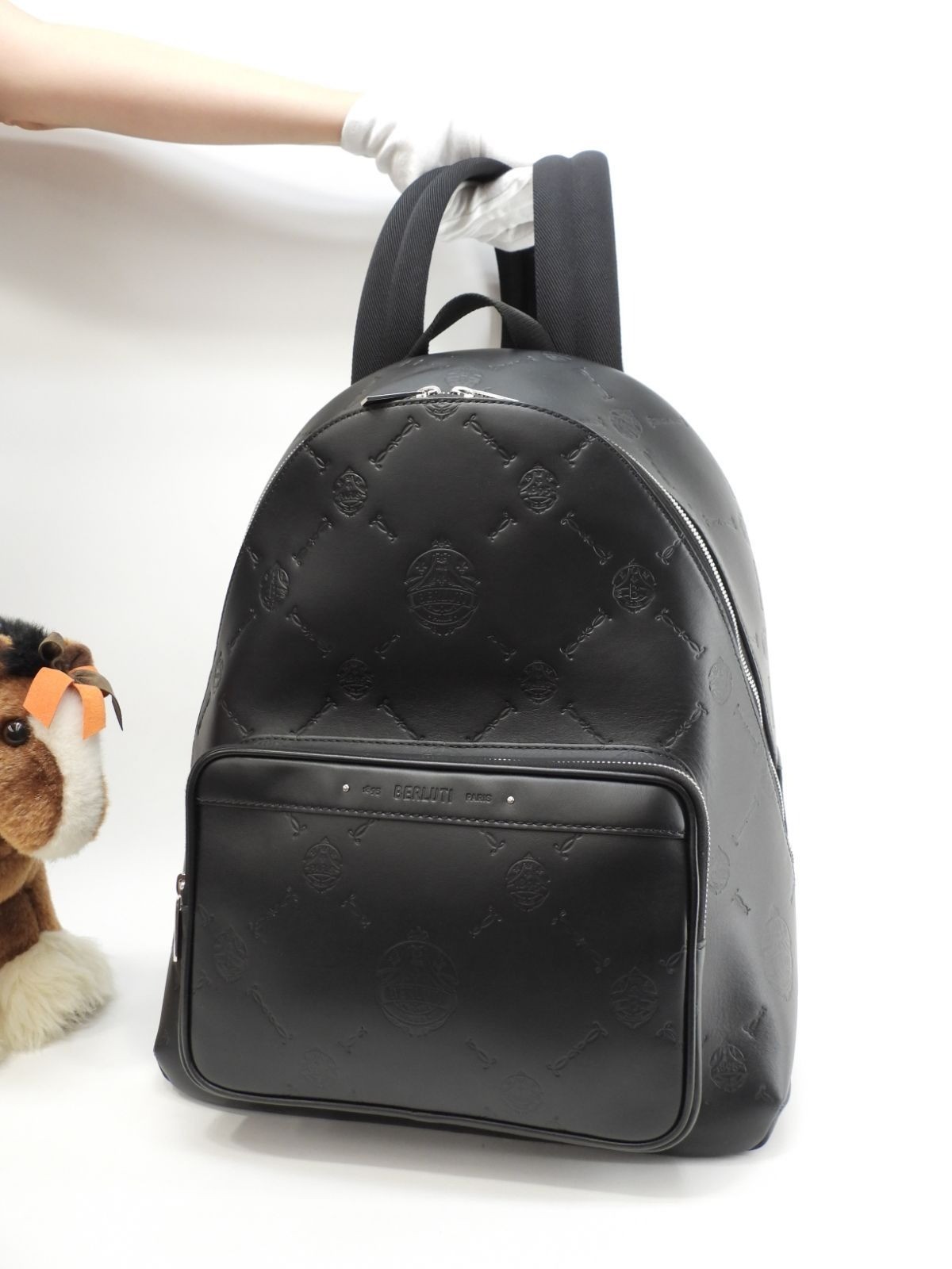 Berluti Time Off Backpack Black Leather Chevron 12.4*15.7*6.2 inch