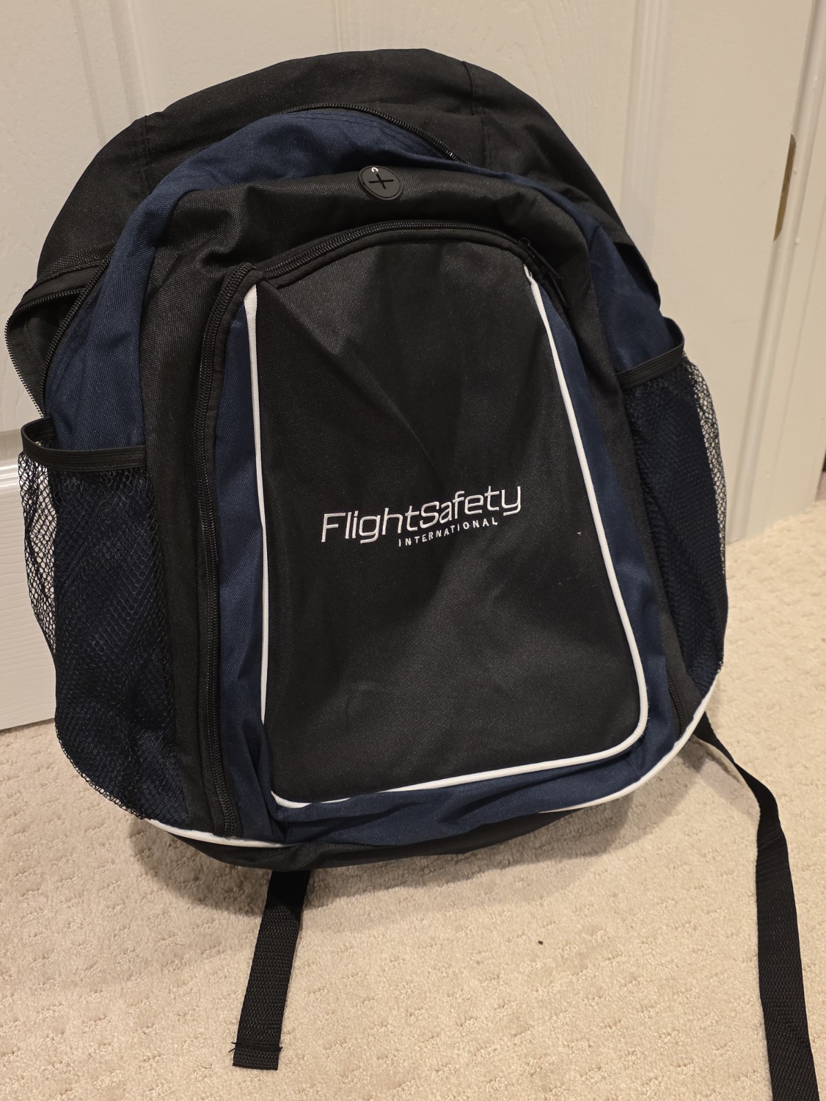 FlightSafety International Backpack Black Blue Travel Laptop Bag Padded Straps