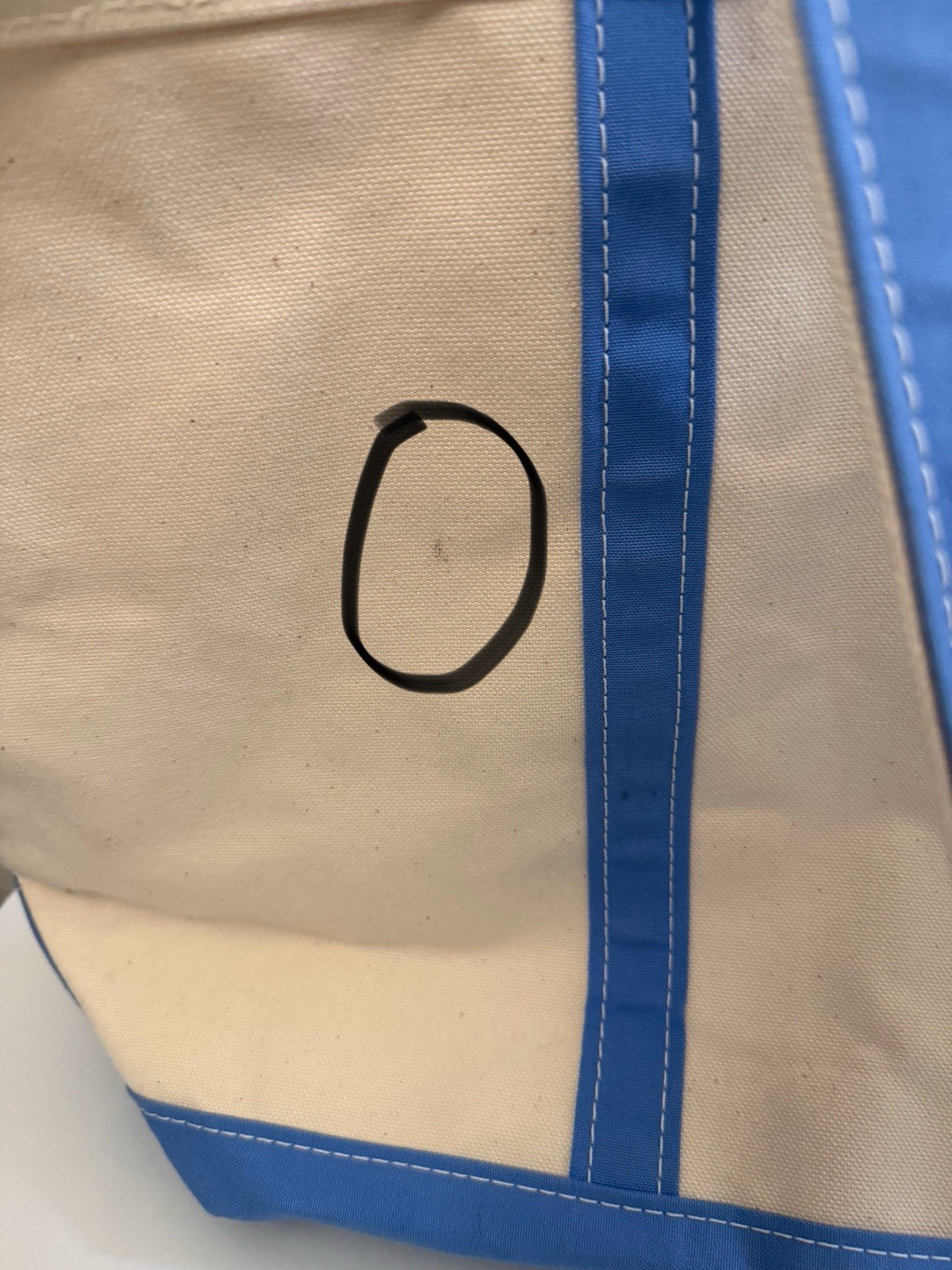 L.L. Bean Boat and Tote XL Canvas Bag Ivory and Blue Trim Name Embroidered