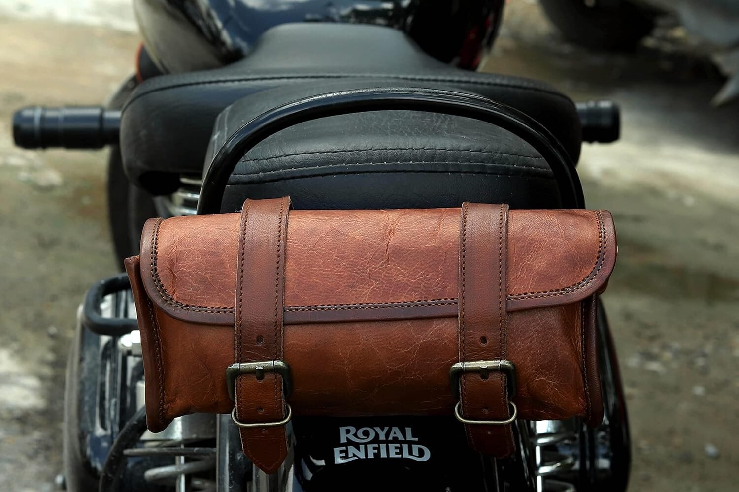 15″ Large Full Grain Leather Handle Bar Saddle Bag Utility Tool kit Panniers