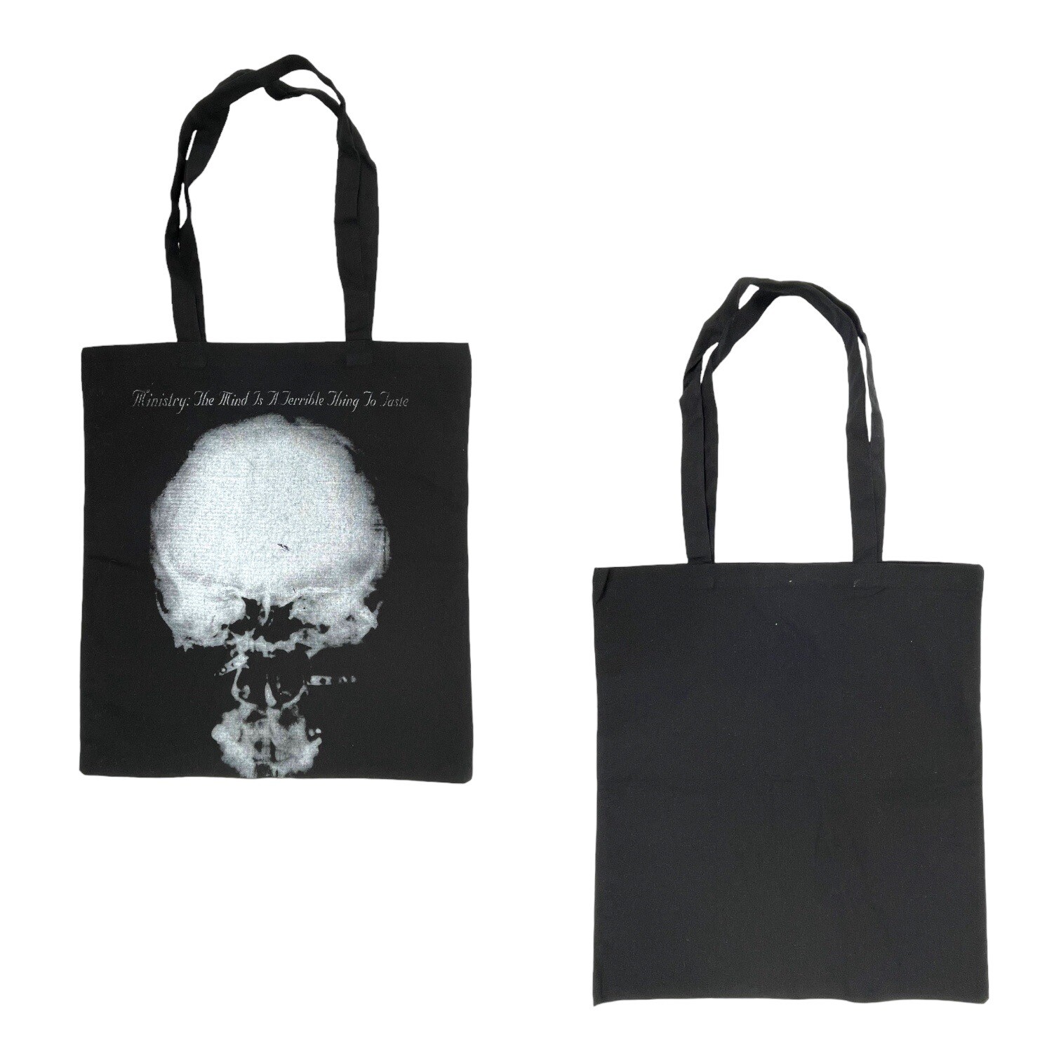 MINISTRY The Mind Is A Terrible Thing Canvas Tote Bag Flat Gothic Skull BLACK