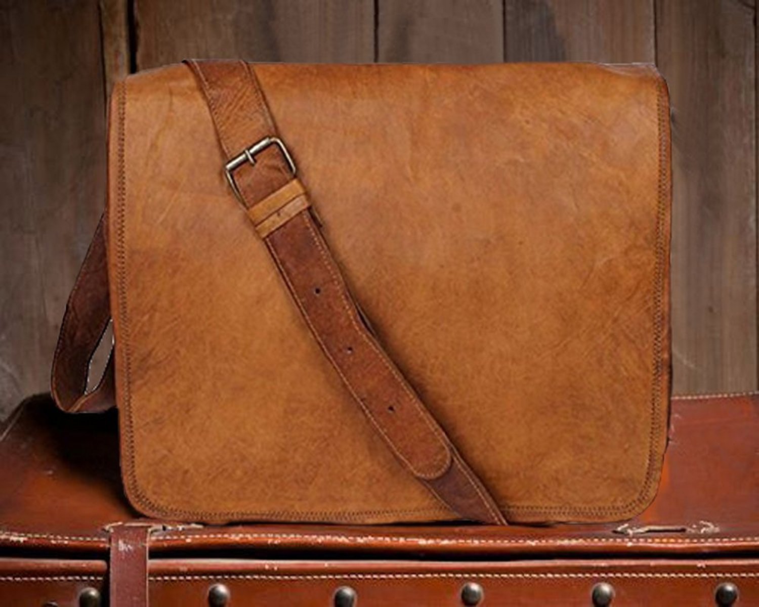 New Men’s Leather Vintage Brown Notebook Messenger Shoulder Laptop Bag Briefcase