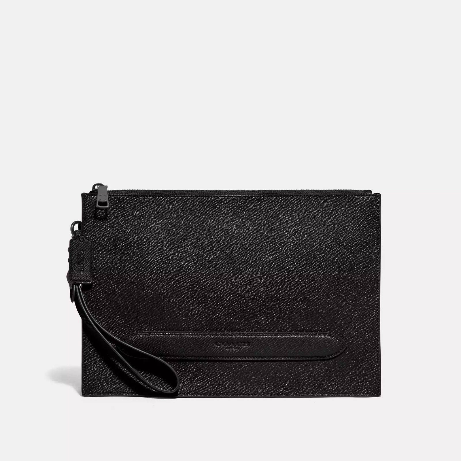 NWT Coach 68154 Structured Pouch Crossgrain Leather Black Antique Nickel Black
