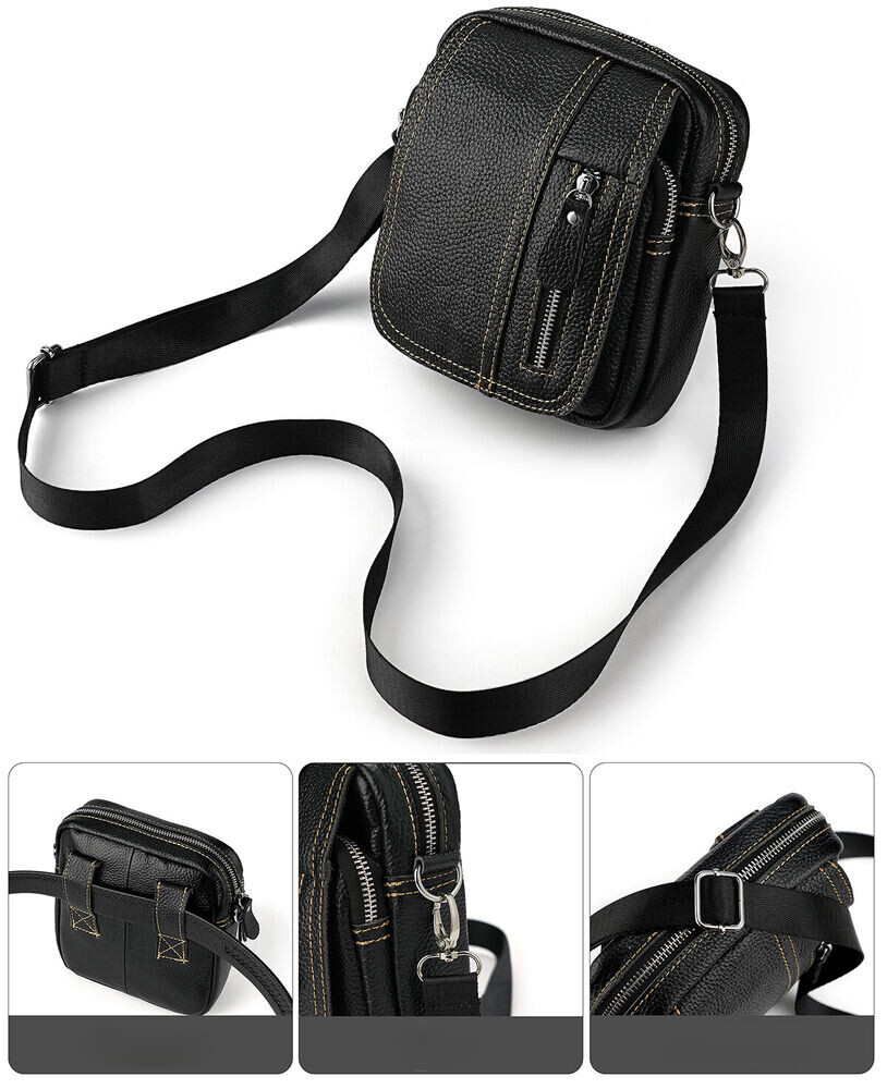 Genuine Leather Men’s Crossbody Bags Purse Business Small Waist Bag Shoulder Bag