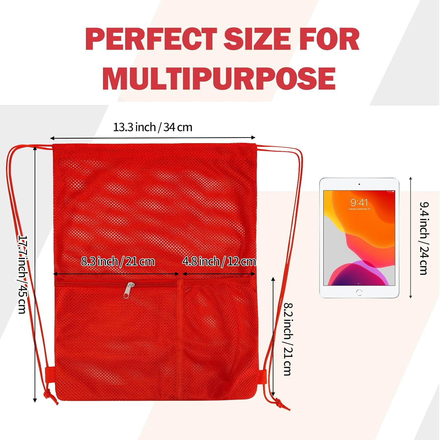 2 PACK Mesh Drawstring Backpack Bag, Multifunction Mesh Bag for Swimming, Athlet