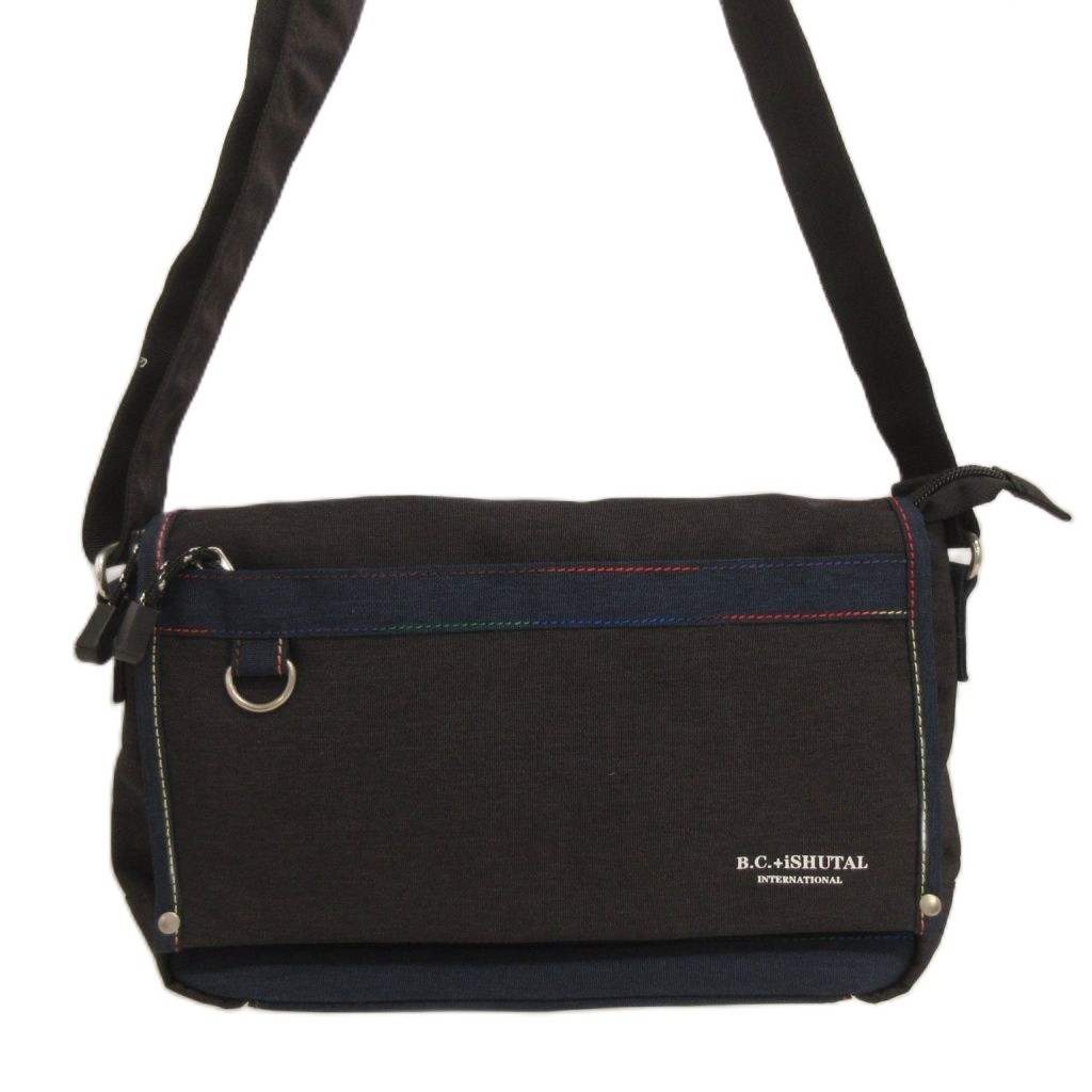 B.C. Ishutal Men’s Denim Shoulder Bag Dark Gray Navy AB 8.3″ x 12.6″ x 2.8″