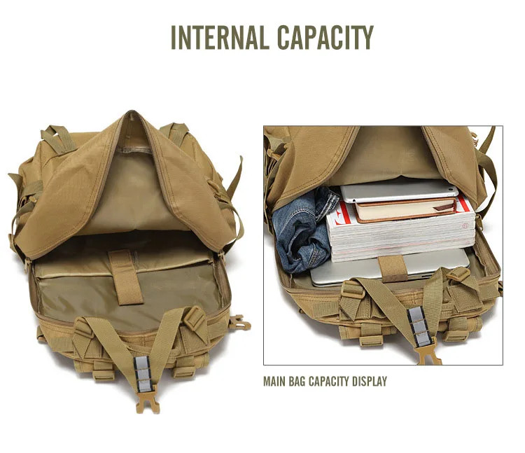 40L Reflective Tactical Backpack Outdoor Molle Camping Hiking Travel Rucksack