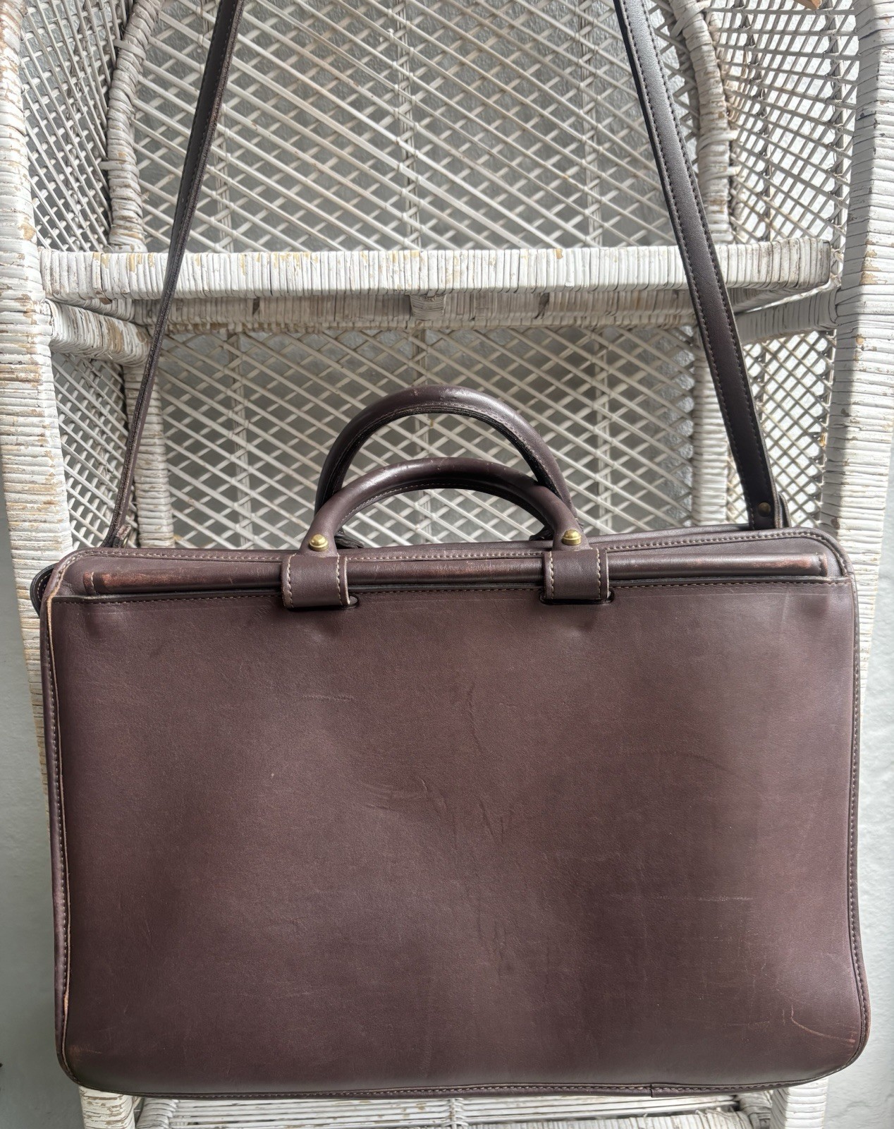 VTG Jack Georges Dark Brown Leather Executive Briefcase with Shoulder Strap RARE
