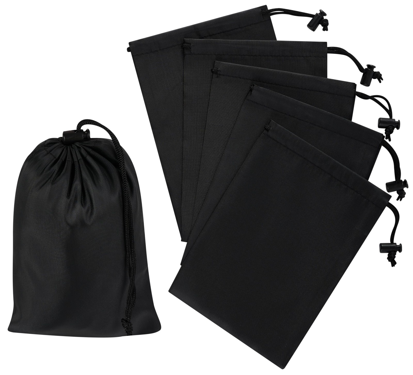 Drawstring Bag with Toggle Nylon Cinch and Ditty Pouch Black 5 x 7 Inch Set of 6