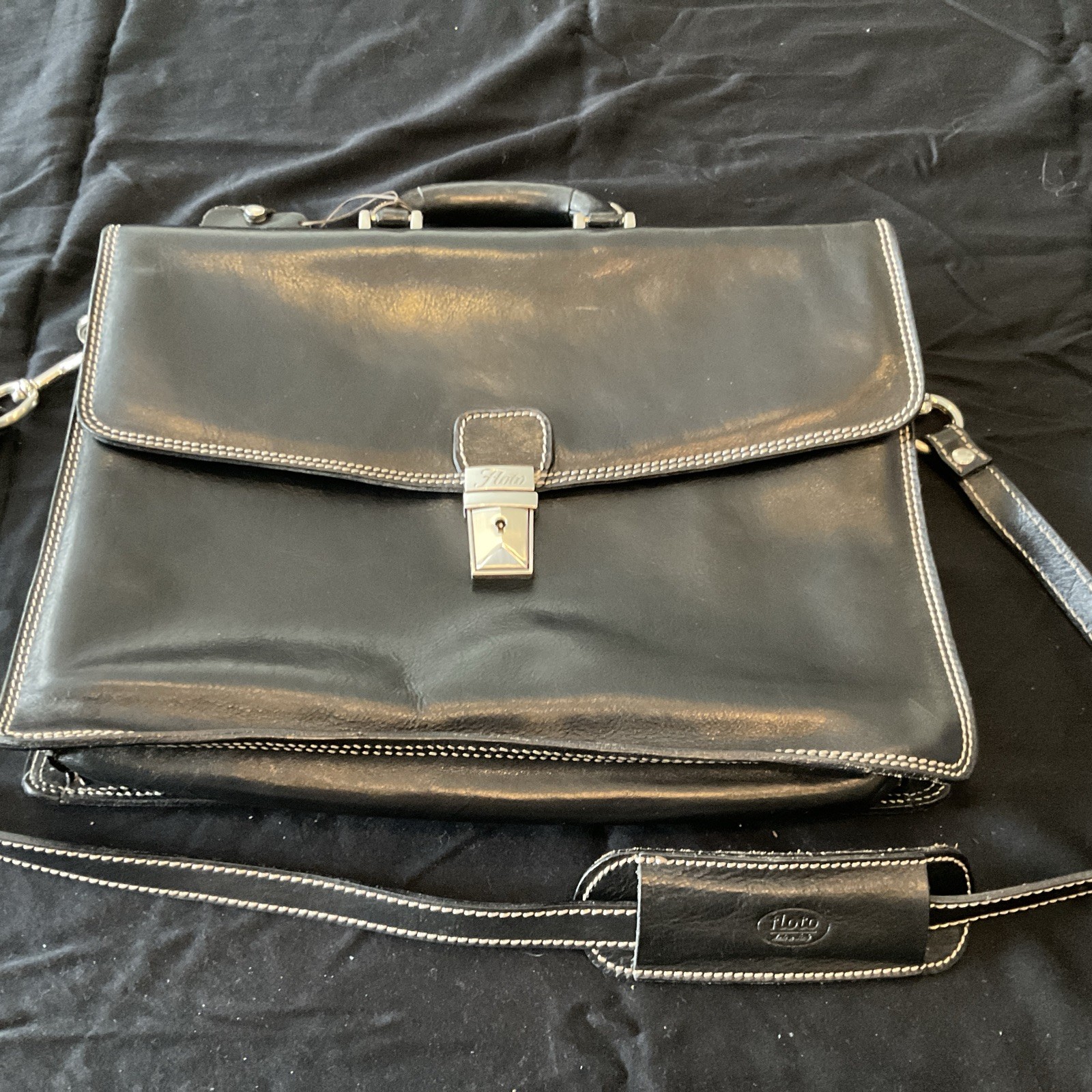 Floto Milano Italian Leather Briefcase with Key and Strap Bulk