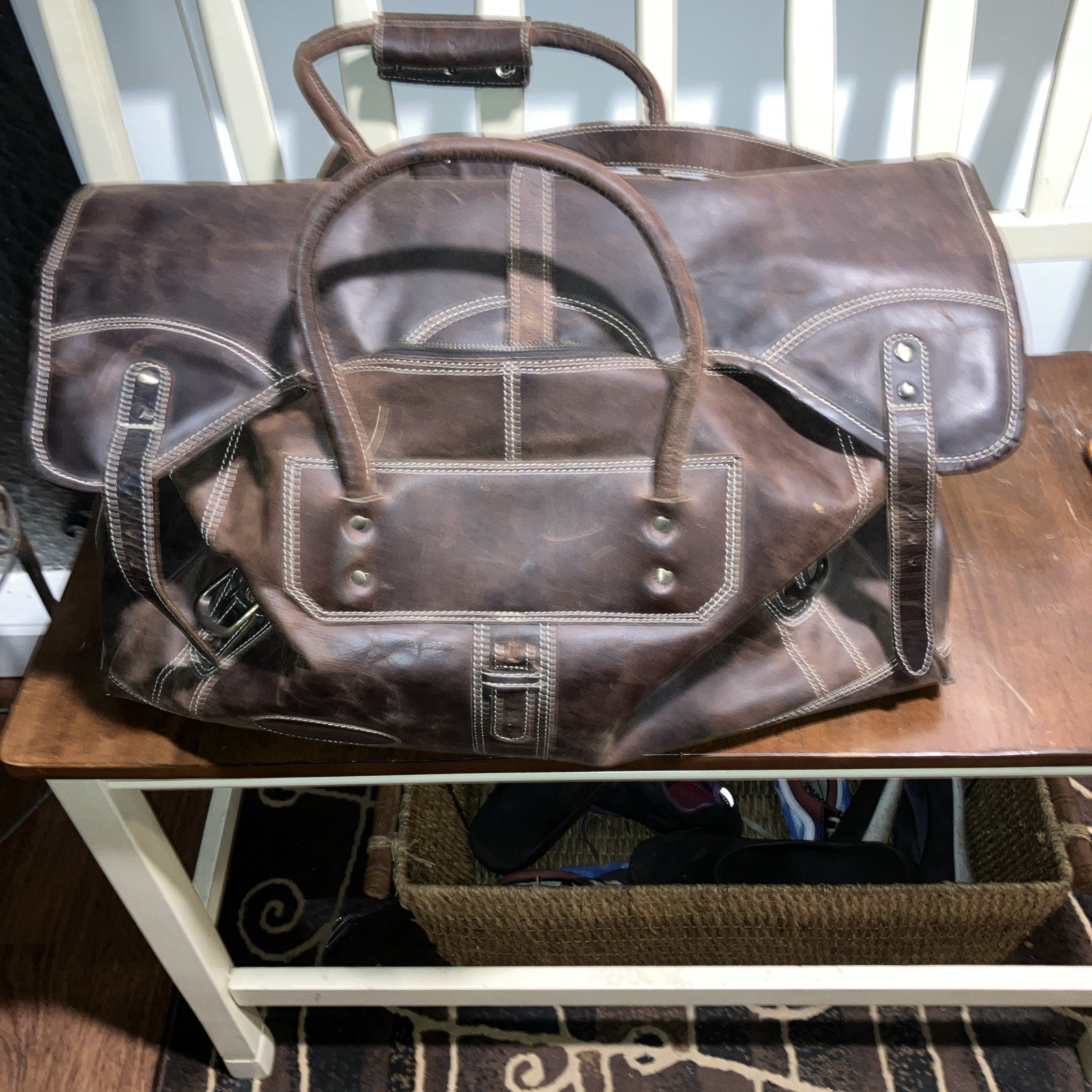 Amazing Vintage Stephens Heavy Leather Duffel Bag Made In The USA 10x12x22