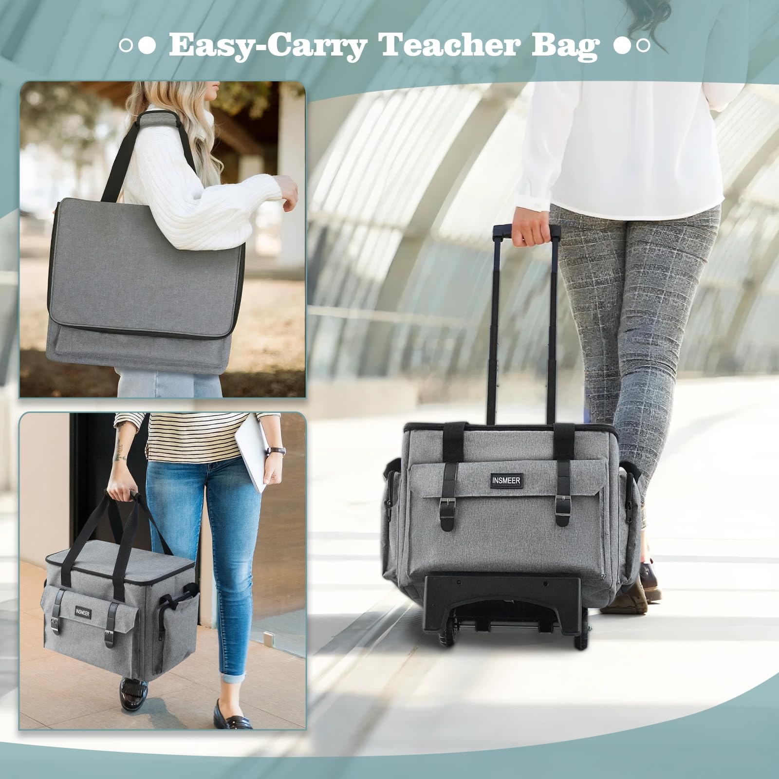 Rolling Teacher Bag with Wheels, Padded Laptop Compartment for up to 15.6 Inc…