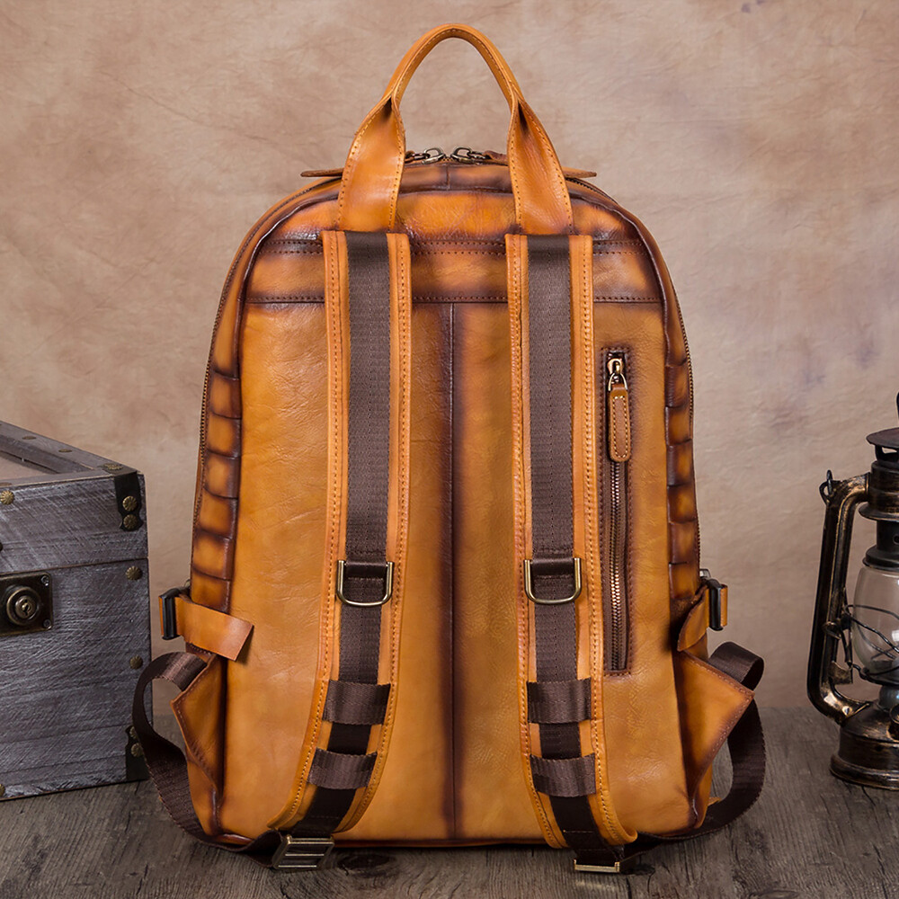 Genuine Leather Large Backpack Purse for Men Knapsack Rucksack Bag Laptop Travel