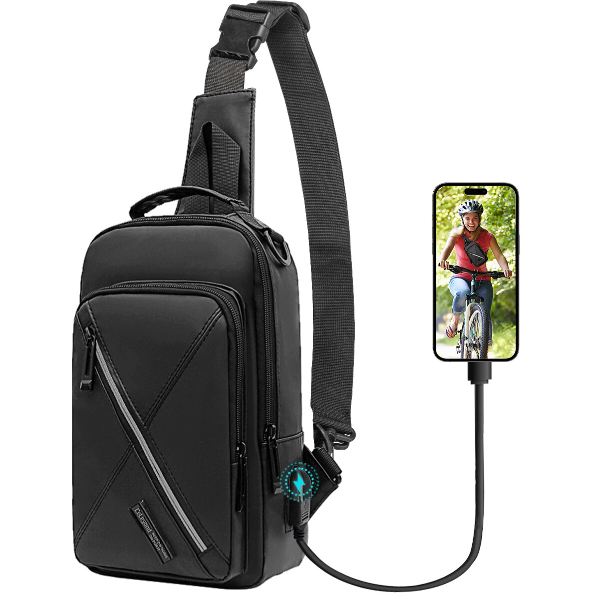 US Men’s Sling Chest Bag with USB Charging Port and Safety Reflective Strips