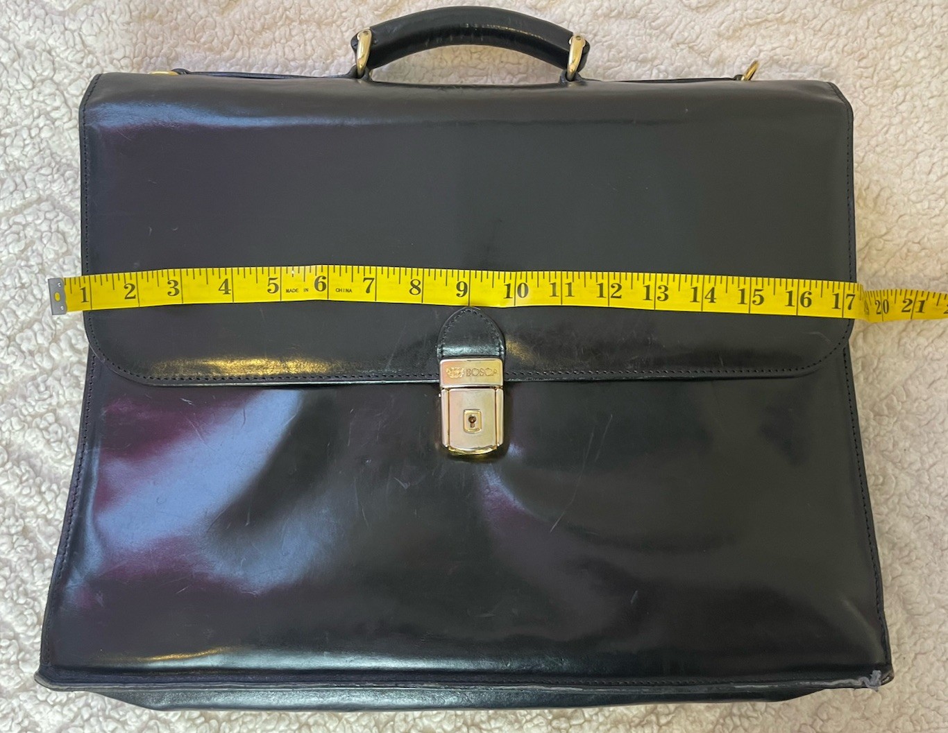 Vintage Bosca Old Leather Briefcase Flap over 3 Gusset Shoulder Bag