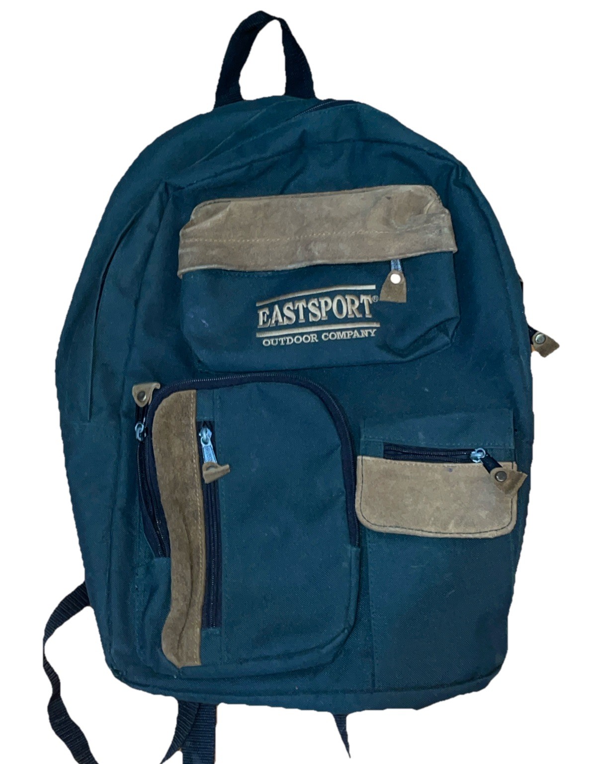 Vintage 90’s Eastport Outdoor Company Green Canvas With Tan Suede Backpack Small