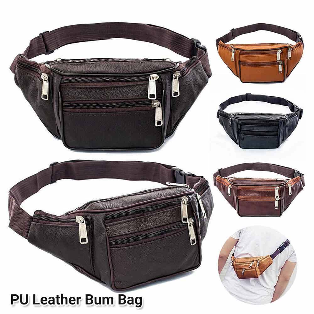 Bum Bag Leather Fanny Pack Unisex  Money Pouch Sports Travel Waist Belt Wallet
