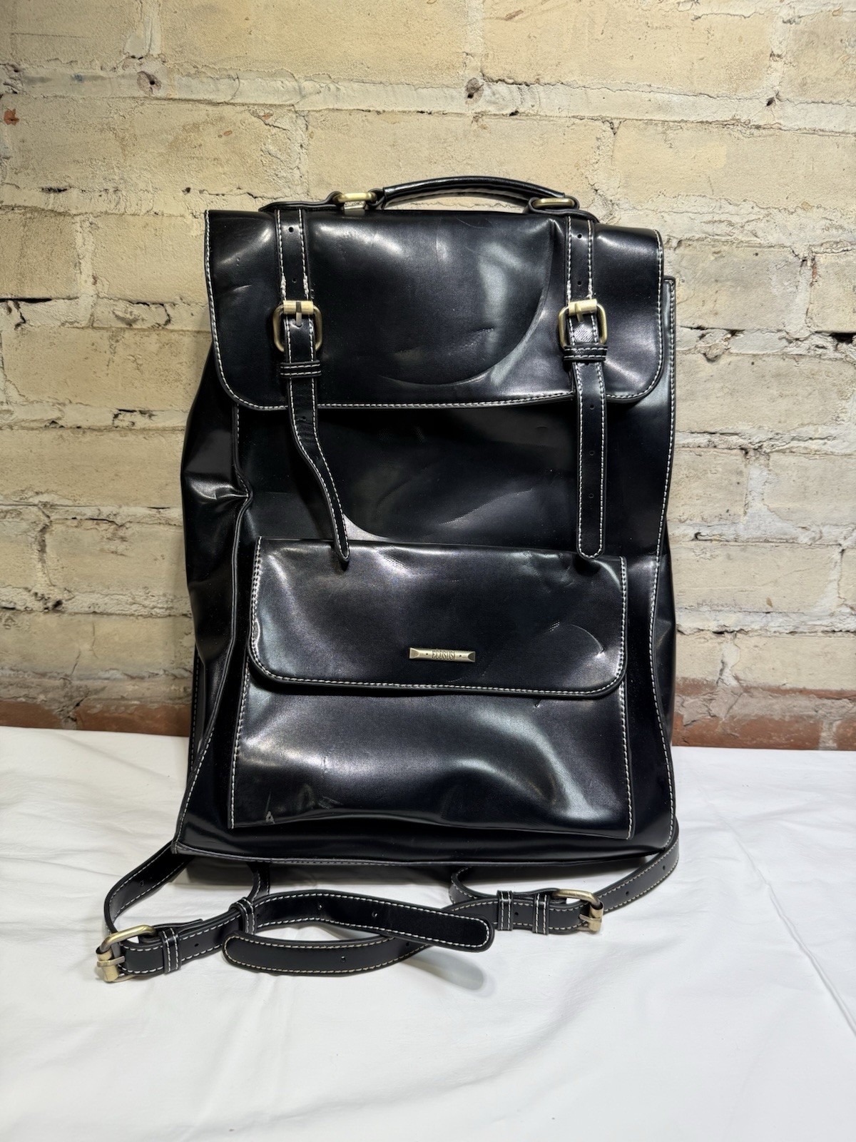 ECOSUSI Laptop Backpack PU Leather Black Vintage.