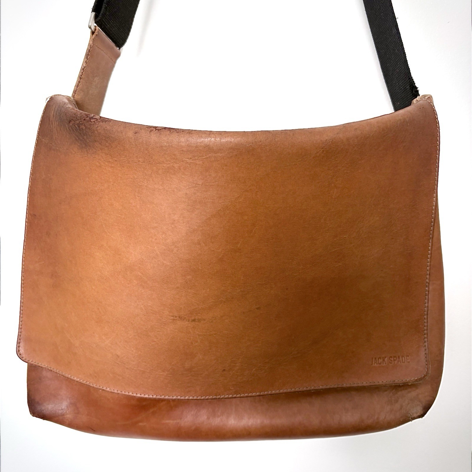 RARE Vintage Jack Spade Bridle Leather Messenger Field Bag Cognac Brown HTF