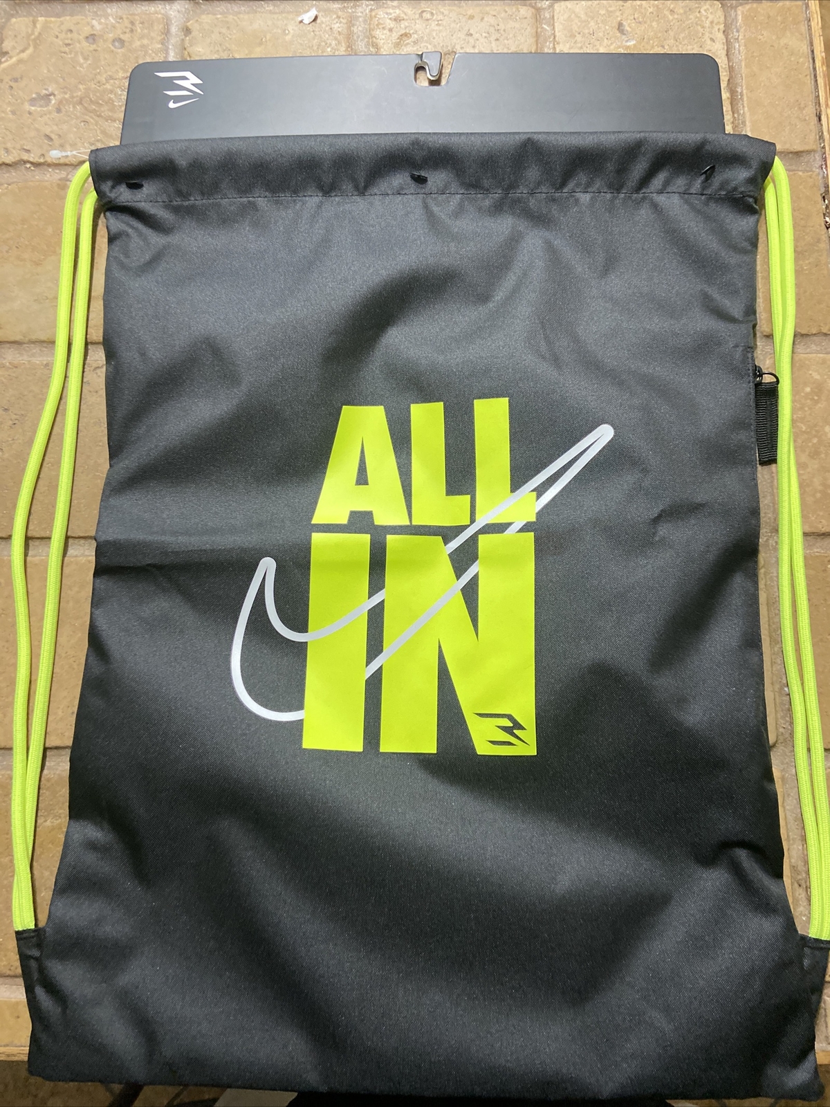 Nike Black White Swoosh retro Logo zipper 19” draw string gym shoe bag ALL IN
