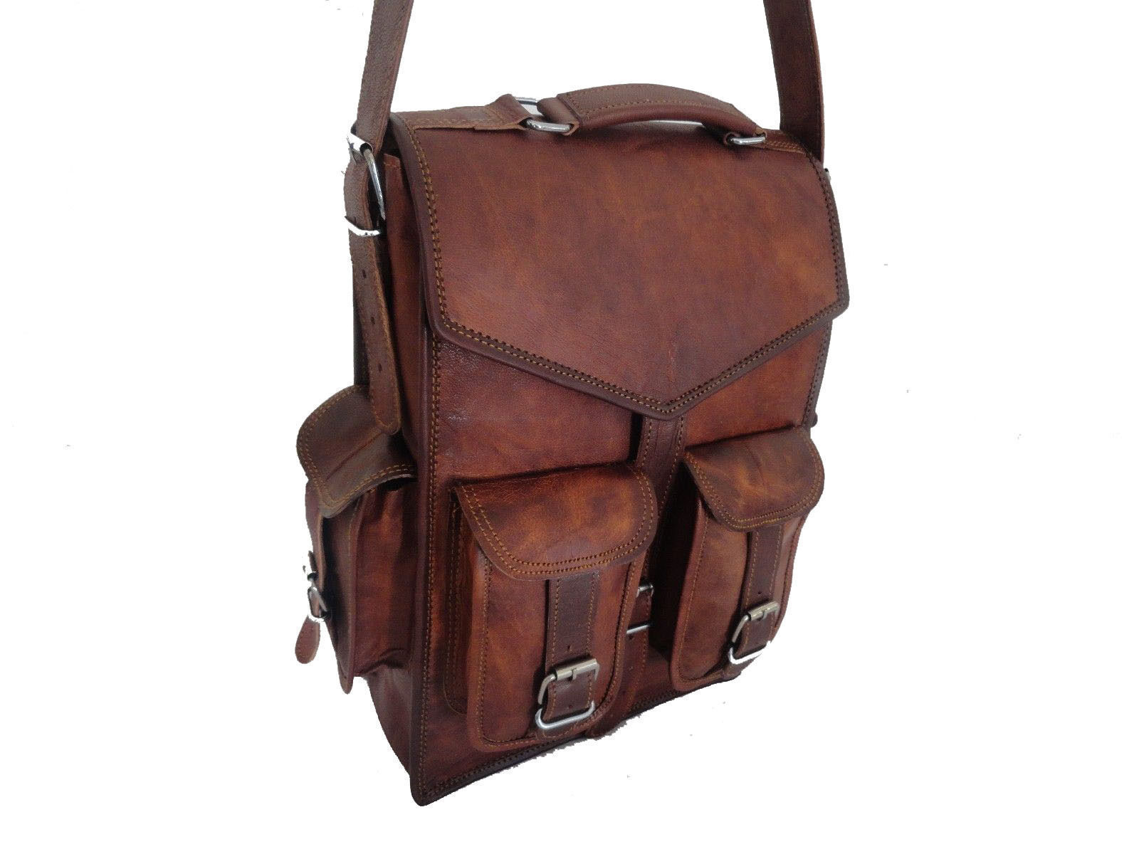 Mens Genuine Leather Vintage Laptop Backpack Rucksack Messenger Bag Satchel NEW