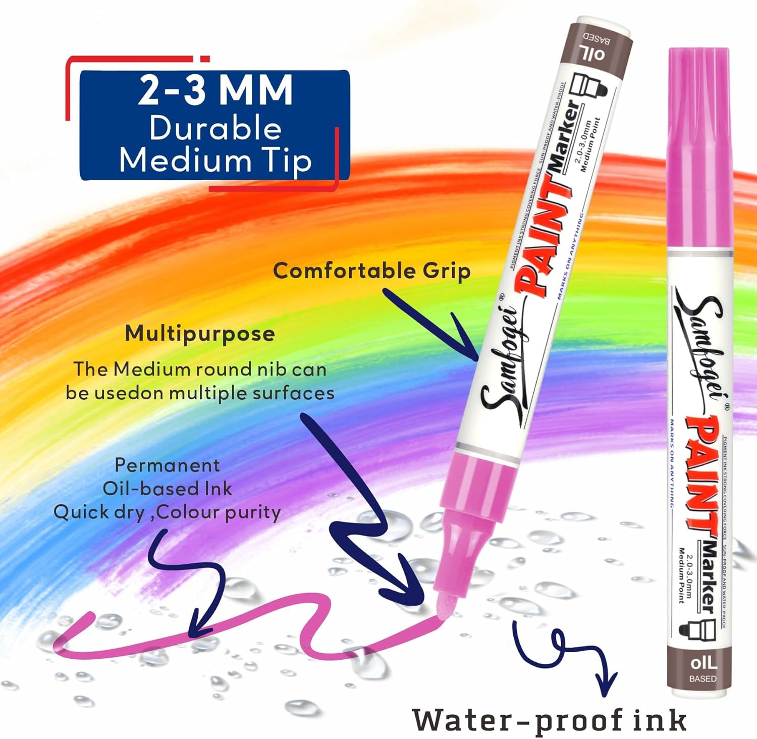 6 Pack Black & White Permanent Paint Pens,Two-Color Medium Tip Oil Based Paint M