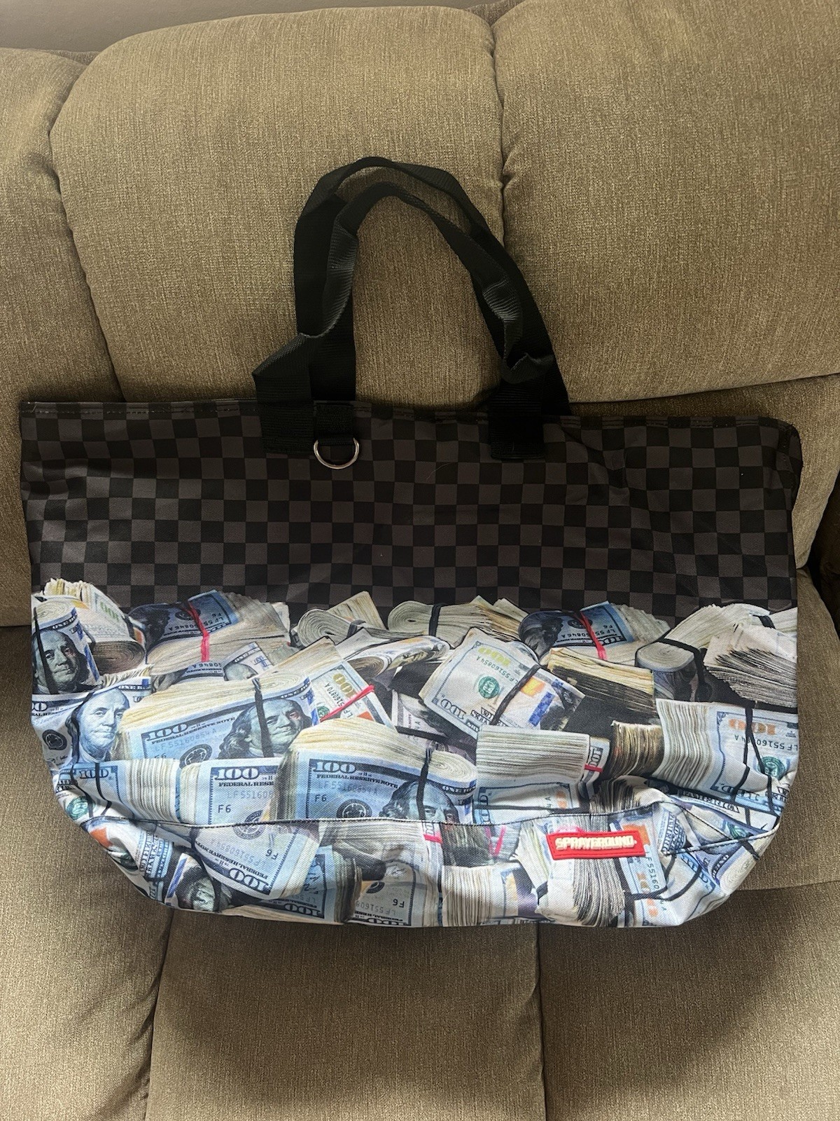 Sprayground Limited Edition Large Checkered Money Duffle Bag Zip Pockets