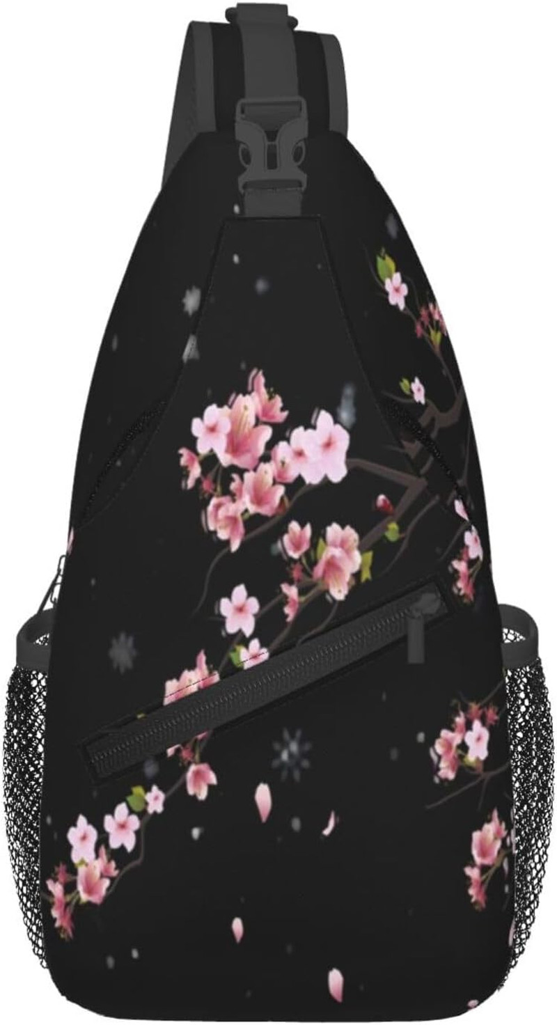 Cherry Blossom Crossbody Sling Bag for Women Men Falling Flower Petals Spring Bl
