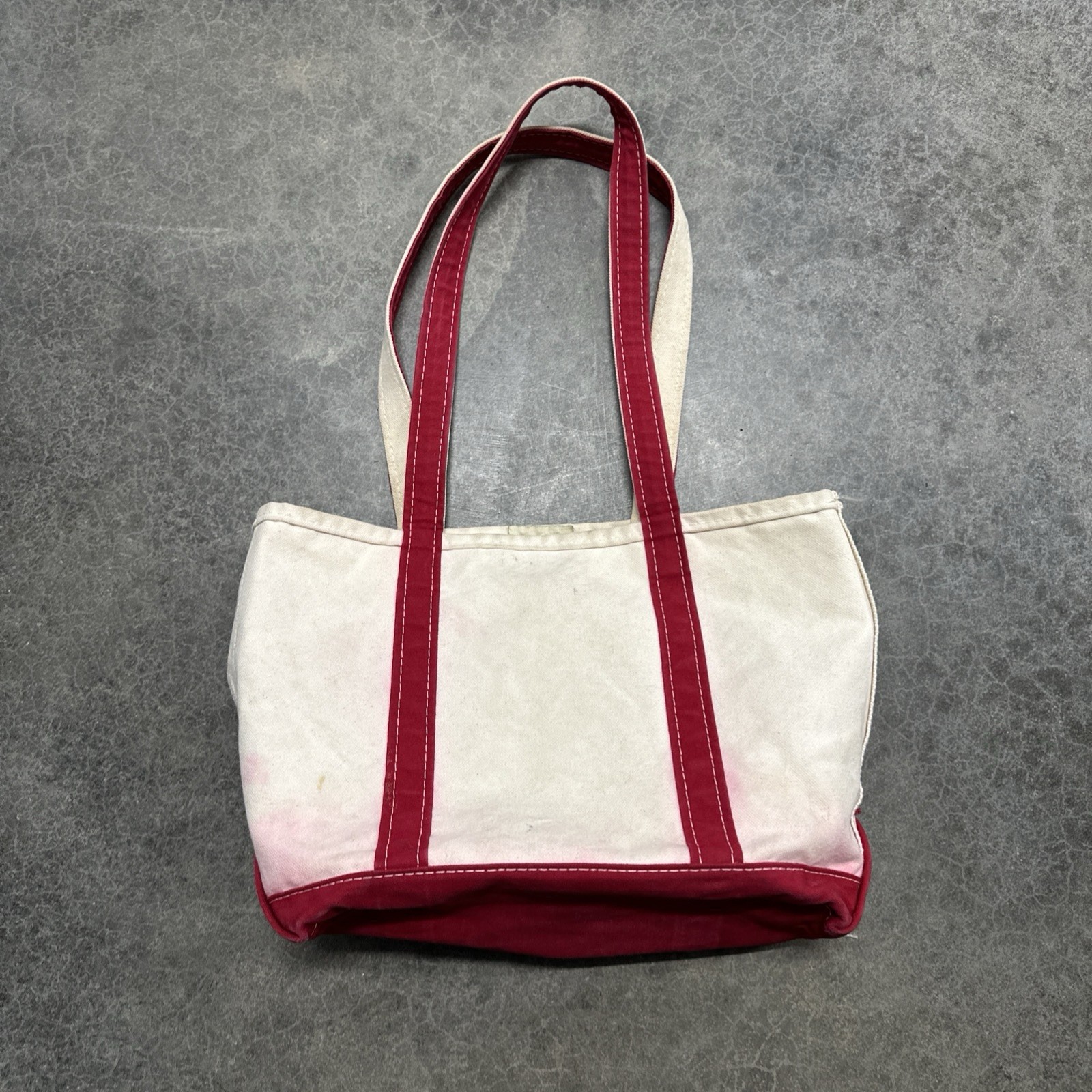 L.L. Bean Boat & Tote Bag Canvas Made In USA Wine Maroon White Medium