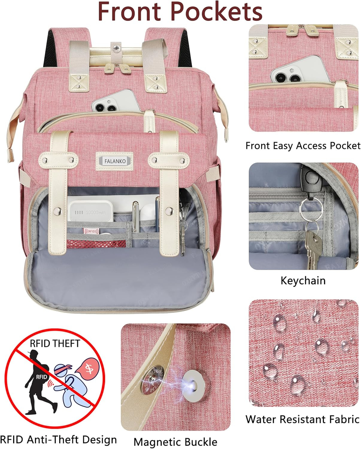 Backpack for Women,Wide Open Work Large Student Bookbag for 15.6 Inch Laptop,Doc