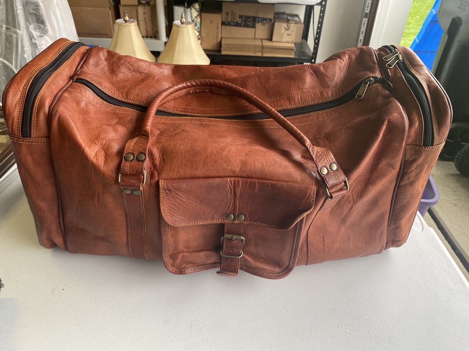 Komal’s Passion Leather KPL 21 Inch Vintage Leather Duffel Travel Gym Sports