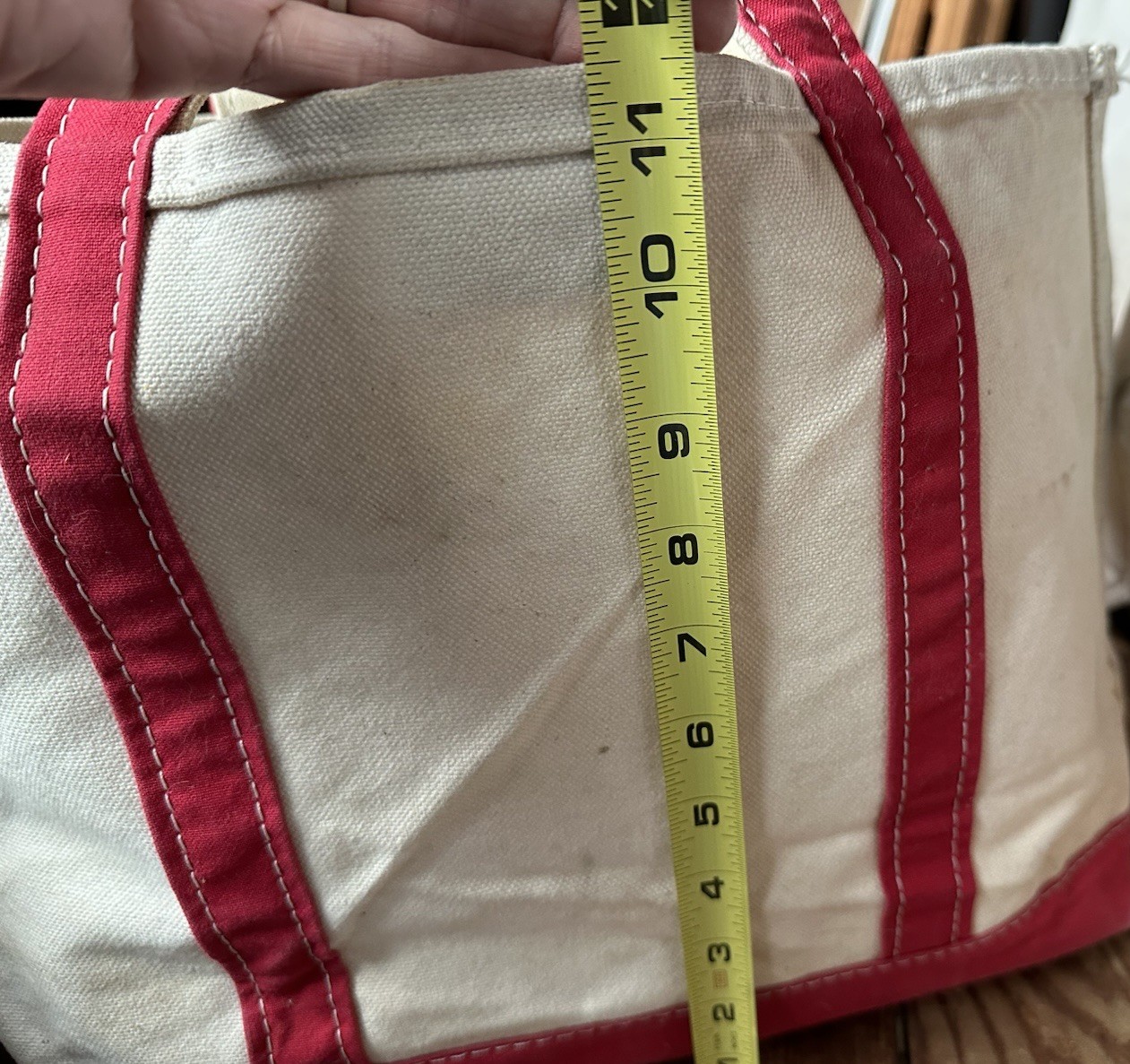 Vintage 90’s LL BEAN Boat and Tote Bag Large Ivory W/ Red Trim Thick Canvas USA