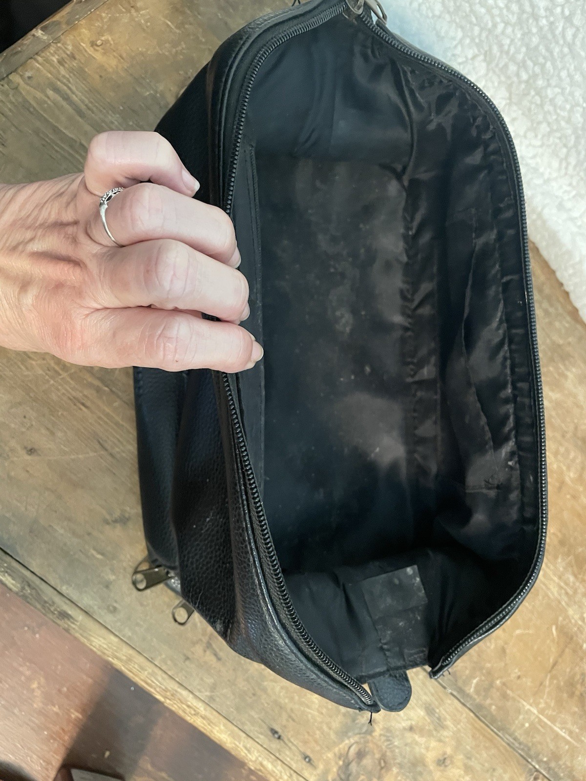 DOPP Classic Black Textured Leather Travel Toiletry Pouch
