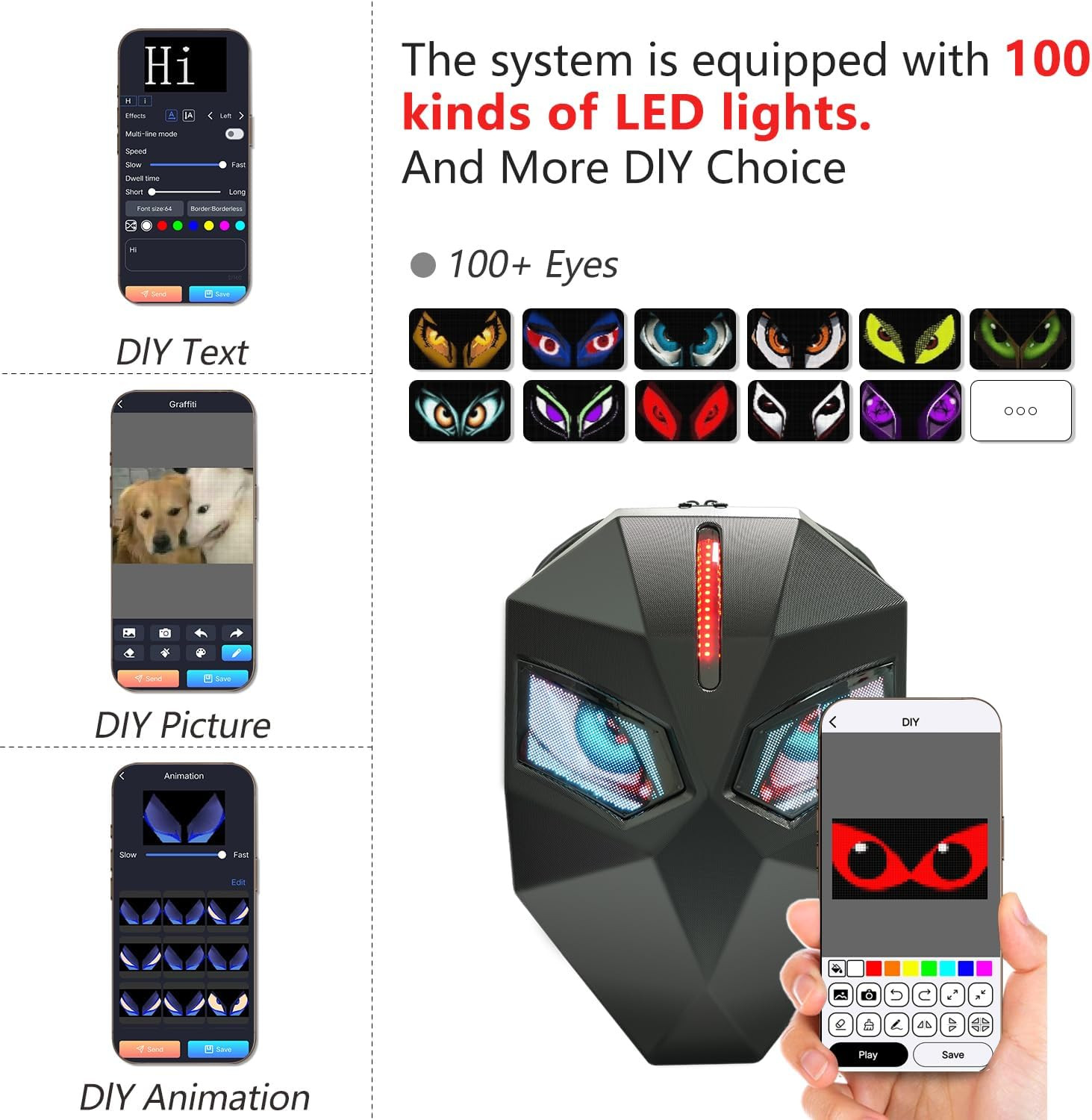 Motorcycle Backpack for Men, LED Backpack with DIY Programmable Full Color Scree