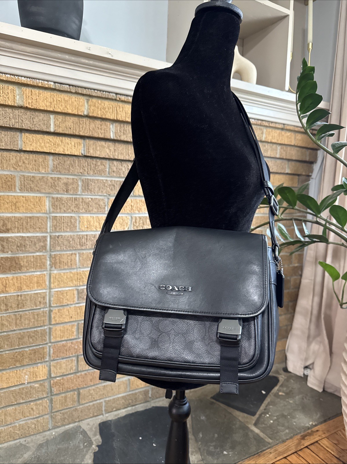COACH Racer Messenger Bag In Signature Canvas & Leather CT716 Charcoal/Black