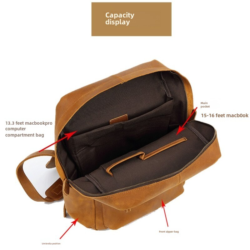 Men’s Leather Retro Large Capacity Backpack Casual Travel Bag Computer Bag