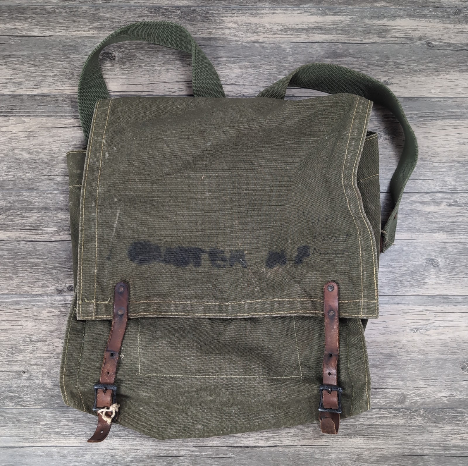 Vtg USFS Forest Service Olive Drab Canvas Leather Shoulder Bag Backpack Rucksack