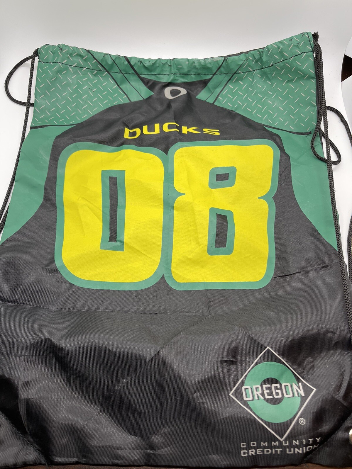 2008 Oregon Ducks Yellow Black Cinch Drawstring Sling Logo Bag Diamond Plate Uni