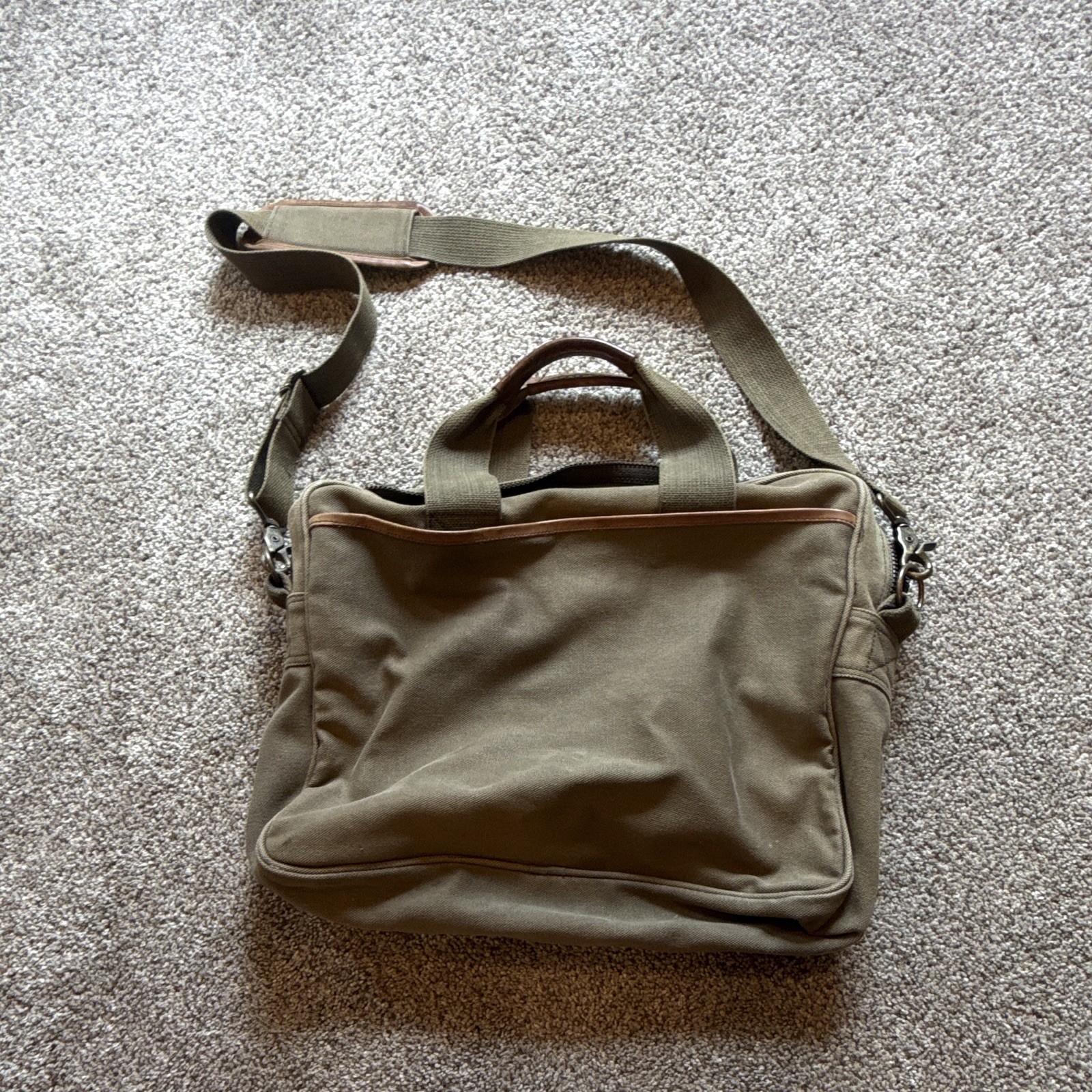 Green/Brown Messenger Bag Medium Buckle Zip Flap Adjustable Strap Inner Pockets
