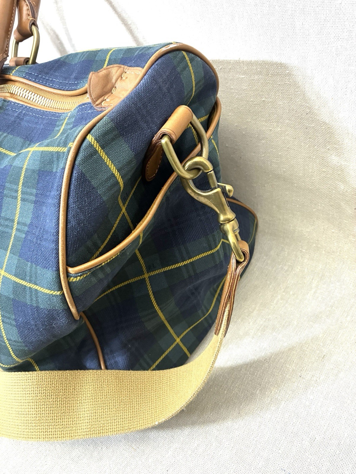 Polo Golf Ralph Lauren Canvas Leather Tartan Duffel Carry On Bag