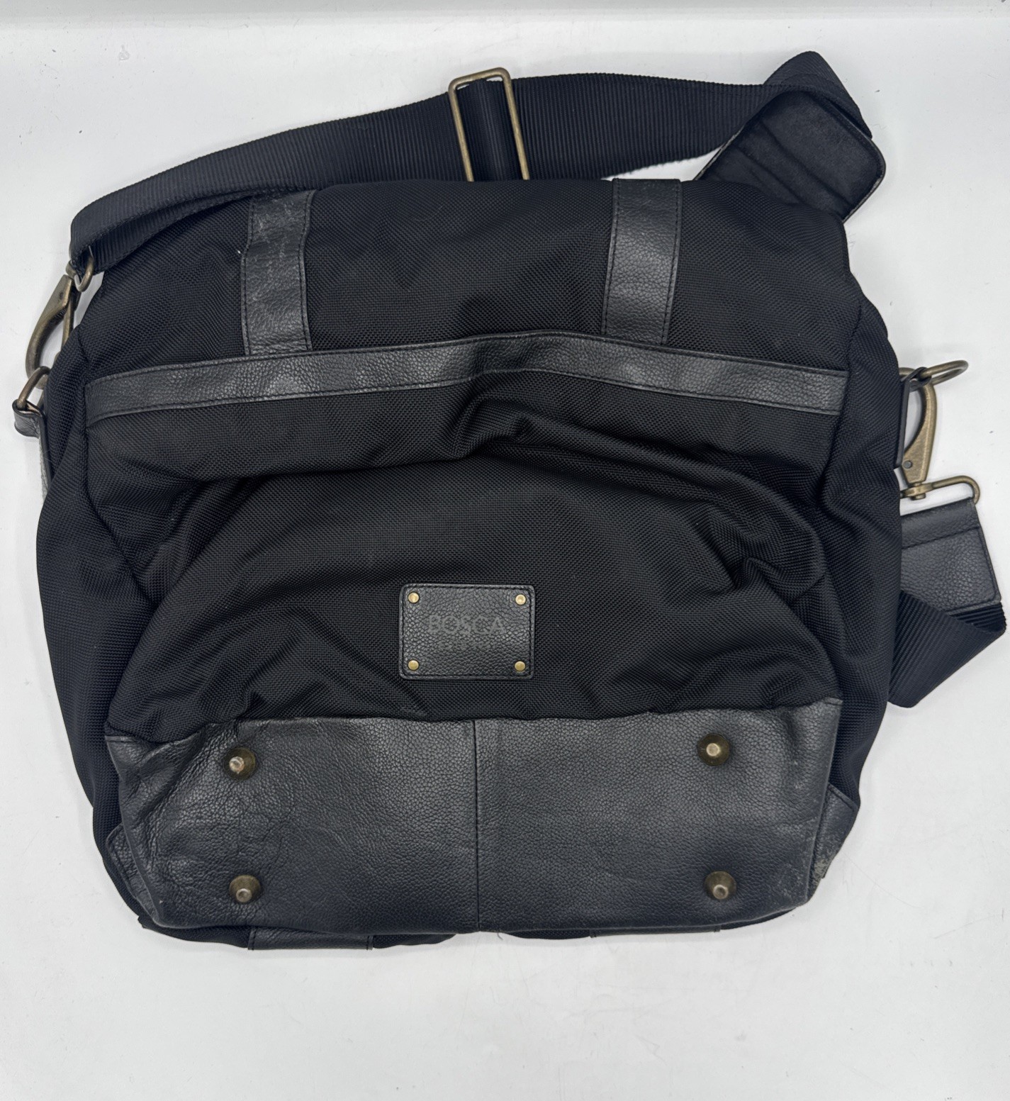 Bosca Leather Messager Bag Satchel Black Shoulder Crossbody Detachable Strap
