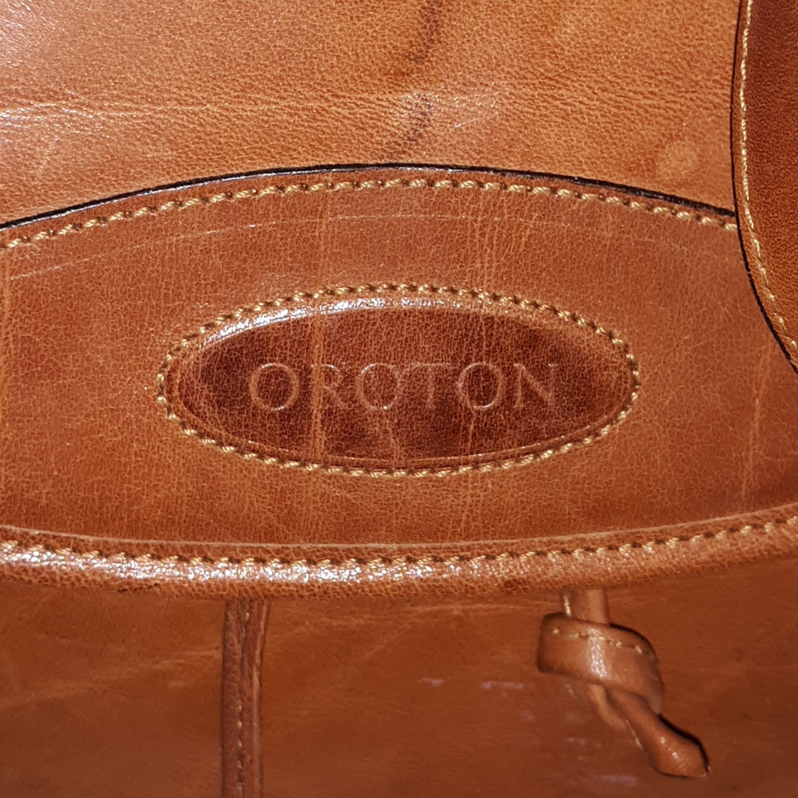 Vtg OROTON Australian Katoomba Backpack Leather Bag Cognac Drawstring Adj Straps